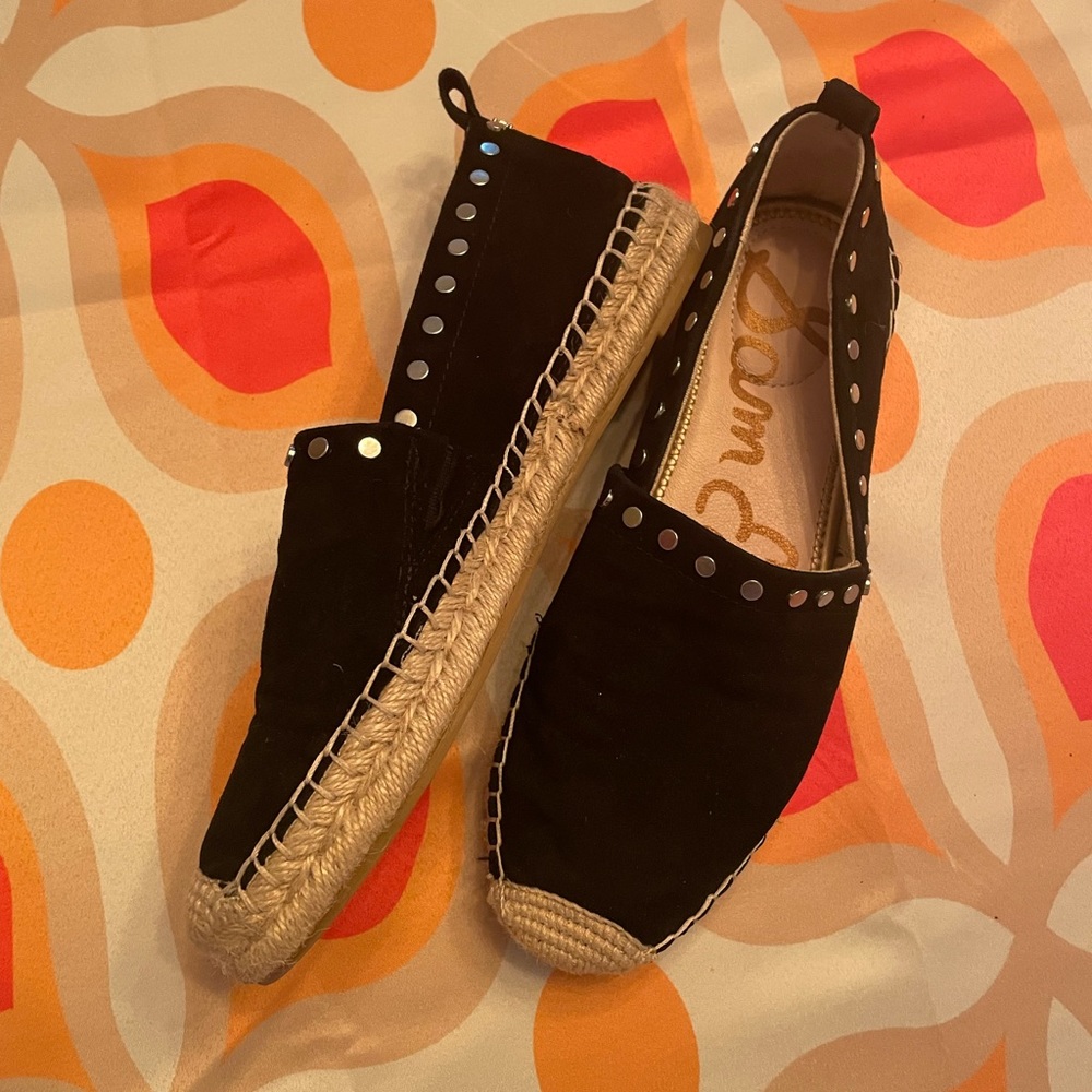 Sam Edelman Womens Size 7 Koda Black Espadrille Flats Suede Studded